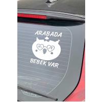 Arabada Bebek Var Sevimli Beyaz Oto Cam Sticker Hayvan Figürlü İkaz Uyarı Yazısı