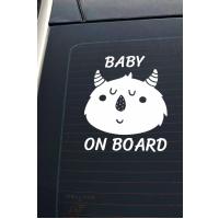 Baby On Board Arabada Bebek Var Sevimli Beyaz Oto Cam Sticker Hayvan Figürlü İkaz Uyarı Yazısı